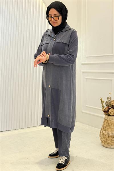 Behrem Büyük Beden Tesettür Pantolonlu Takım Lacivert OTW35145