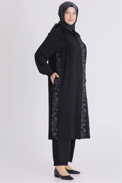 Behrem Büyük Beden Tesettür Pantolonlu Takım Siyah OTW35142