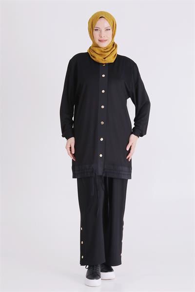 Behrem Büyük Beden Tesettür Pantolonlu Takım Siyah OTW3558