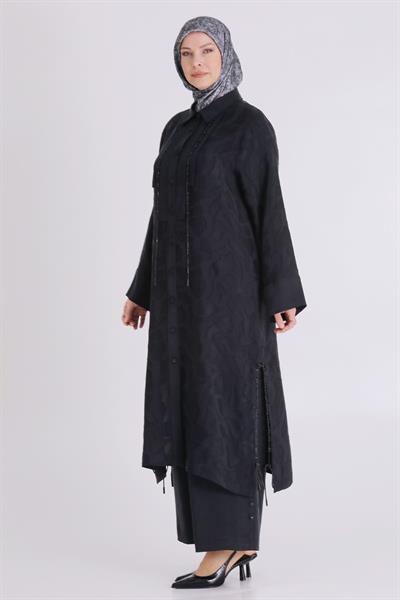 Behrem Büyük Beden Tesettür Pantolonlu Takım Siyah OTW35147