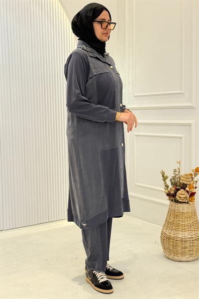 Behrem Büyük Beden Tesettür Pantolonlu Takım Lacivert OTW35145