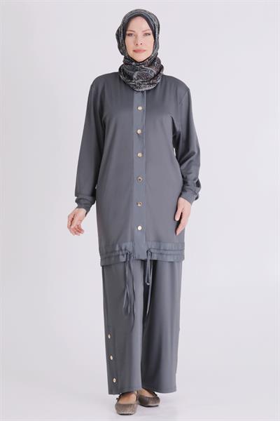 Behrem Büyük Beden Tesettür Pantolonlu Takım Kül Rengi OTW3558