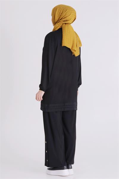 Behrem Büyük Beden Tesettür Pantolonlu Takım Siyah OTW3558