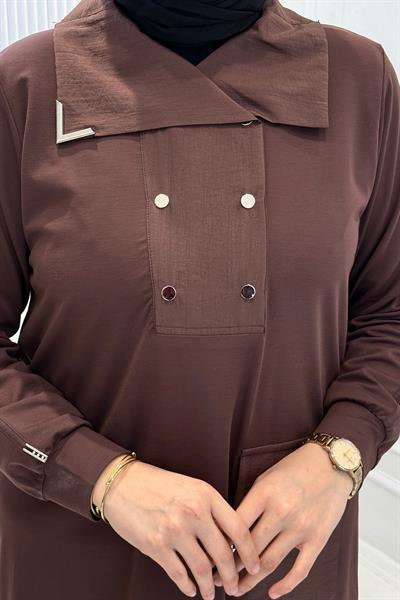 Behrem Büyük Beden Tesettür Pantolonlu Takım Kahve OTW35143