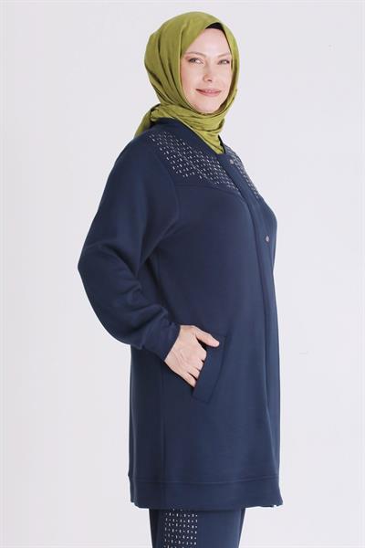 Behrem Büyük Beden Tesettür Pantolonlu Takım Lacivert OTW3553