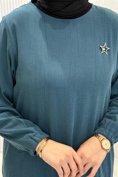 Behrem Büyük Beden Tesettür Pantolonlu Takım Petrol OTW3556