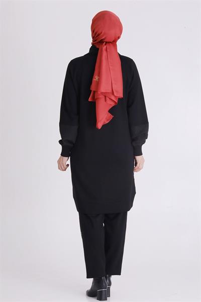 Behrem Büyük Beden Tesettür Pantolonlu Takım Siyah OTW35140