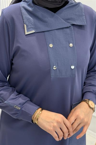 Behrem Büyük Beden Tesettür Pantolonlu Takım Morcivert OTW35143