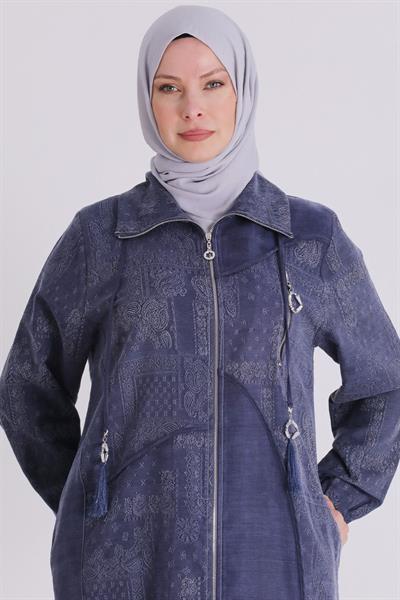 Behrem Büyük Beden Tesettür Pantolonlu Takım Denim Mavi OTW35150