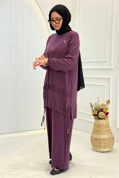 Behrem Büyük Beden Tesettür Pantolonlu Takım Vişne OTW3556