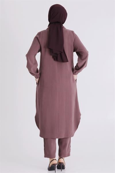 Behrem Büyük Beden Tesettür Pantolonlu Takım Soft Mürdüm OTW35142