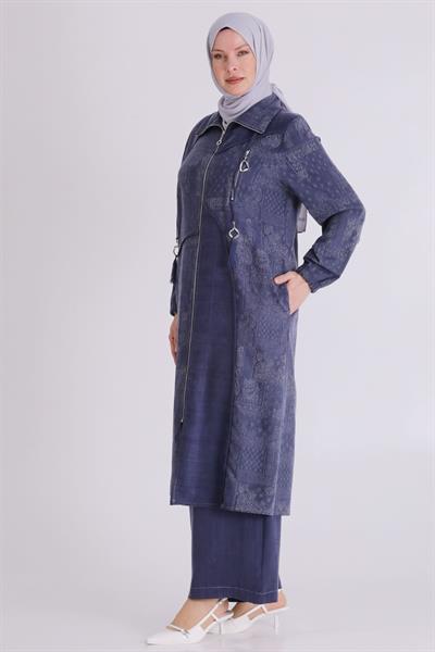 Behrem Büyük Beden Tesettür Pantolonlu Takım Denim Mavi OTW35150