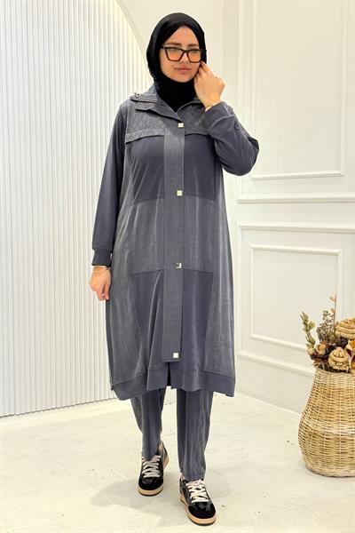 Behrem Büyük Beden Tesettür Pantolonlu Takım Lacivert OTW35145