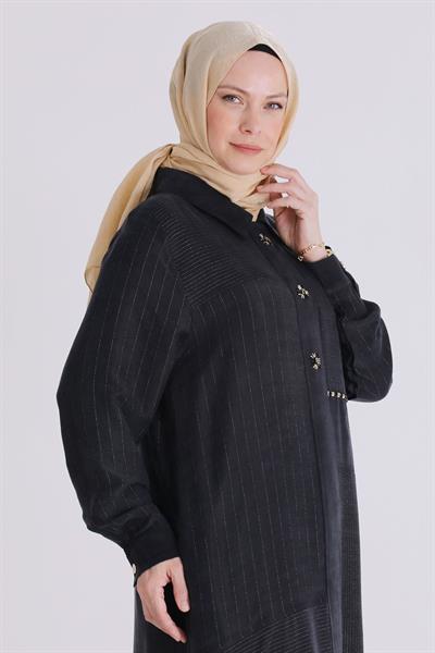 Behrem Büyük Beden Tesettür Pantolonlu Takım Siyah OTW35151