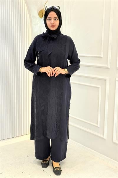 Behrem Büyük Beden Tesettür Pantolonlu Takım Lacivert OTW35156
