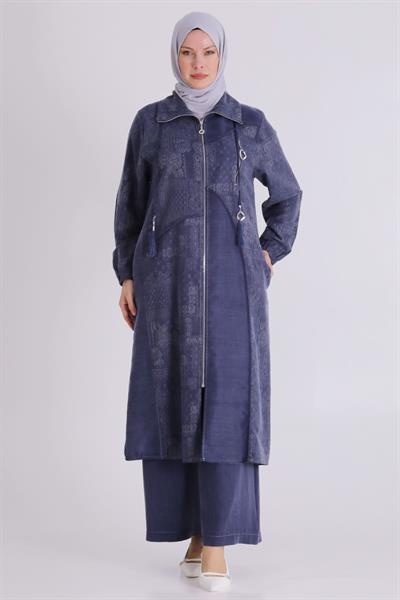 Behrem Büyük Beden Tesettür Pantolonlu Takım Denim Mavi OTW35150
