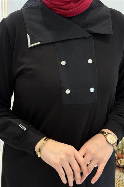 Behrem Büyük Beden Tesettür Pantolonlu Takım Siyah OTW35143