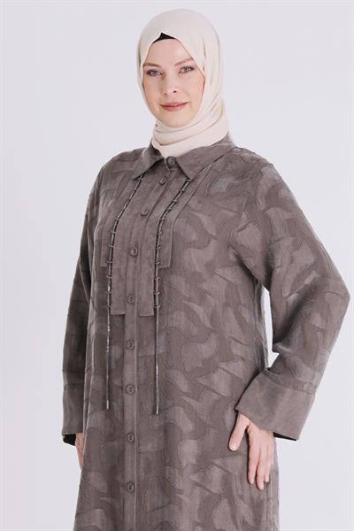 Behrem Büyük Beden Tesettür Pantolonlu Takım Koyu Vizon OTW35147