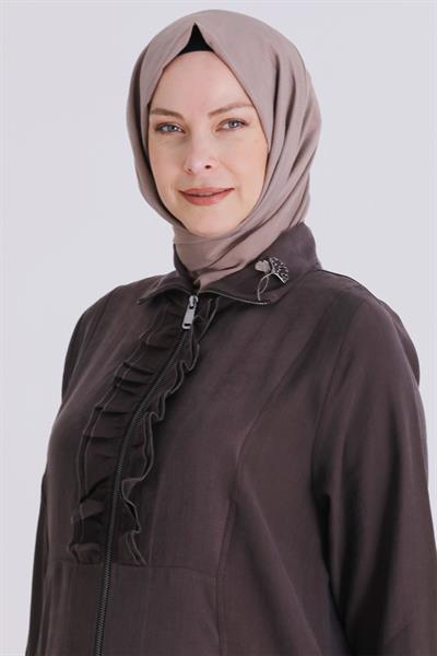 Behrem Büyük Beden Tesettür Pantolonlu Takım Kakao OTW35146