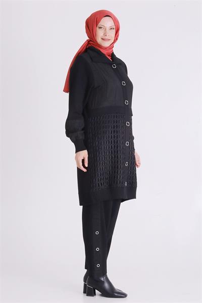 Behrem Büyük Beden Tesettür Pantolonlu Takım Siyah OTW35140