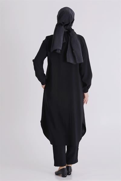 Behrem Büyük Beden Tesettür Pantolonlu Takım Siyah OTW35142