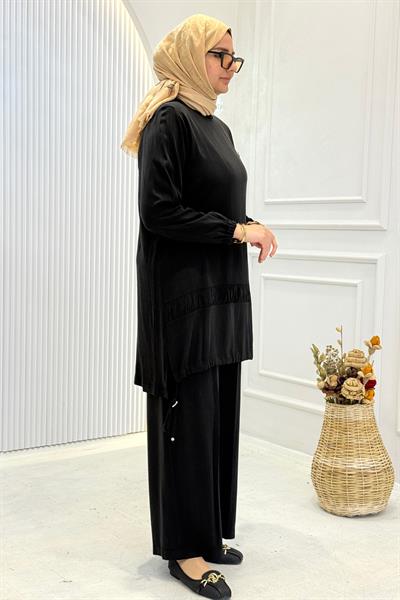 Behrem Büyük Beden Tesettür Pantolonlu Takım Siyah OTW3556