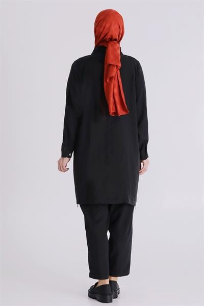 Behrem Büyük Beden Tesettür Pantolonlu Takım Siyah OTW35146