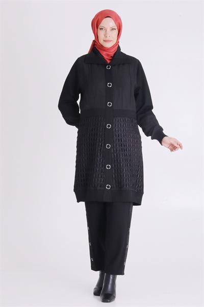 Behrem Büyük Beden Tesettür Pantolonlu Takım Siyah OTW35140
