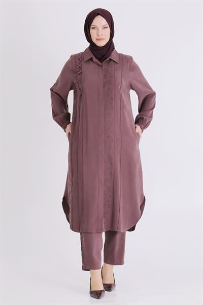 Behrem Büyük Beden Tesettür Pantolonlu Takım Soft Mürdüm OTW35142