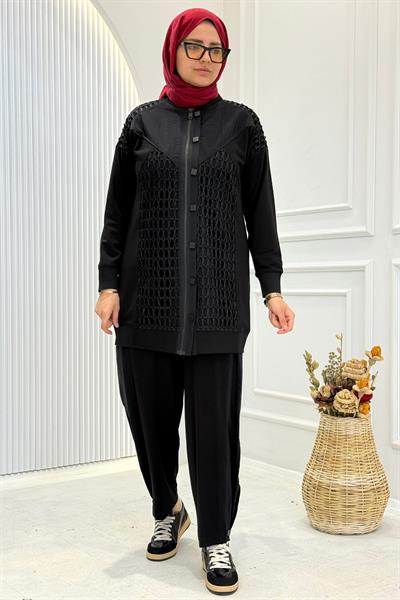 Behrem Büyük Beden Tesettür Pantolonlu Takım Siyah OTW35144