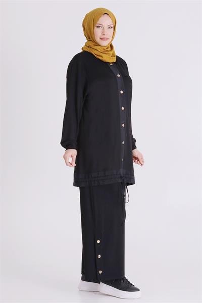 Behrem Büyük Beden Tesettür Pantolonlu Takım Siyah OTW3558