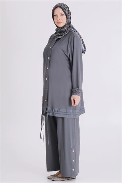 Behrem Büyük Beden Tesettür Pantolonlu Takım Kül Rengi OTW3558