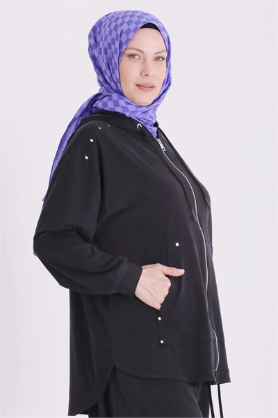 Behrem Büyük Beden Tesettür Pantolonlu Takım Siyah OTW3563