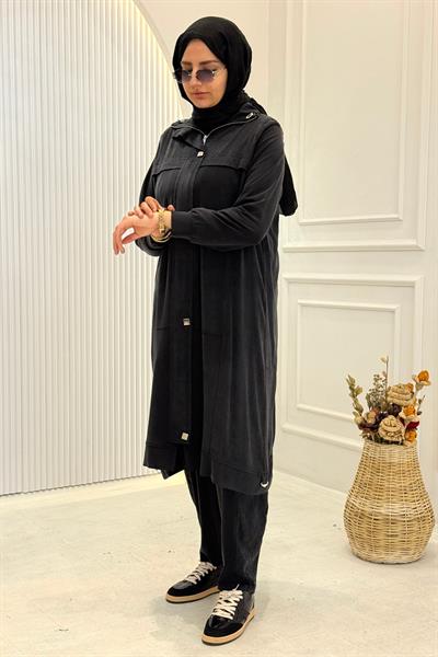 Behrem Büyük Beden Tesettür Pantolonlu Takım Siyah OTW35145