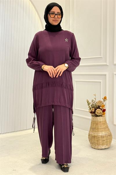 Behrem Büyük Beden Tesettür Pantolonlu Takım Vişne OTW3556