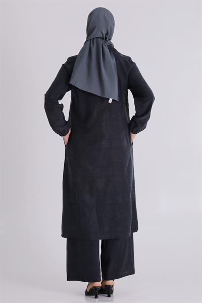 Behrem Büyük Beden Tesettür Pantolonlu Takım Siyah OTW35150