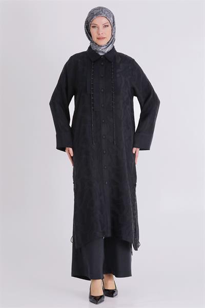 Behrem Büyük Beden Tesettür Pantolonlu Takım Siyah OTW35147