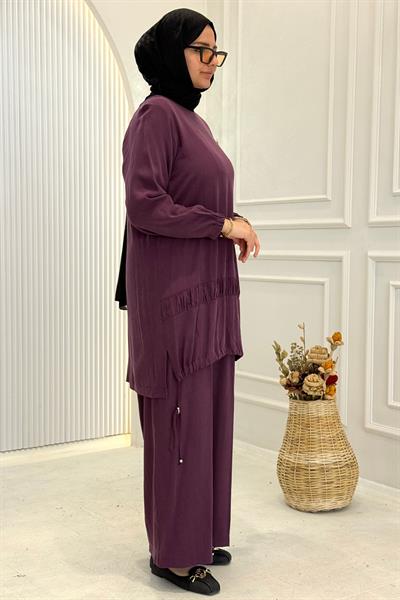 Behrem Büyük Beden Tesettür Pantolonlu Takım Vişne OTW3556