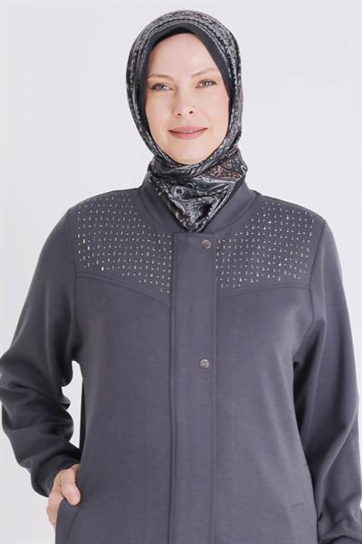 Behrem Büyük Beden Tesettür Pantolonlu Takım Füme OTW3553