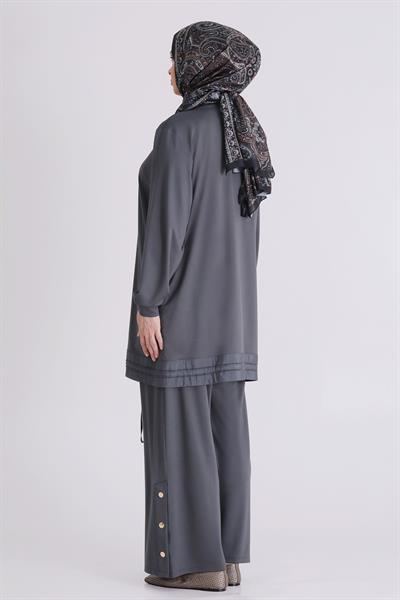 Behrem Büyük Beden Tesettür Pantolonlu Takım Kül Rengi OTW3558