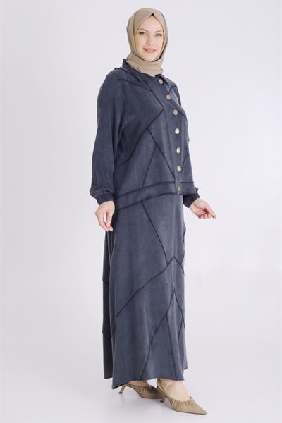 Behrem Büyük Beden Tesettür Qupra İpek Etekli Takım Siyah OTW35131