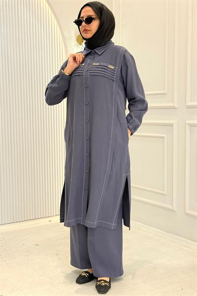 Behrem Büyük Beden Tesettür Takım Duman Mavi OTW3559