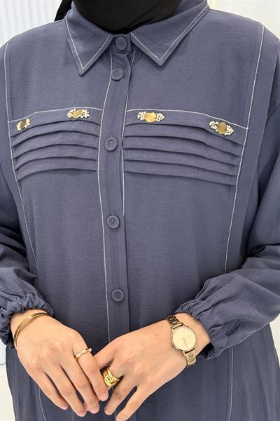 Behrem Büyük Beden Tesettür Takım Duman Mavi OTW3559