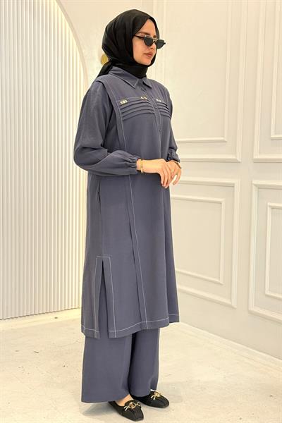 Behrem Büyük Beden Tesettür Takım Duman Mavi OTW3559
