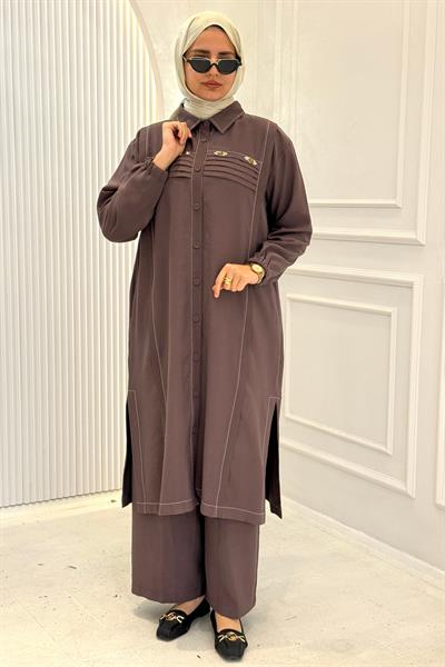 Behrem Büyük Beden Tesettür Takım Kakao OTW3559