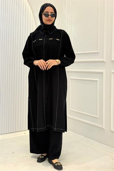 Behrem Büyük Beden Tesettür Takım Siyah OTW3559