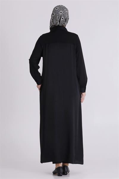 Behrem Büyük Beden Tesettür Taşlı Ferace Siyah OTW28080