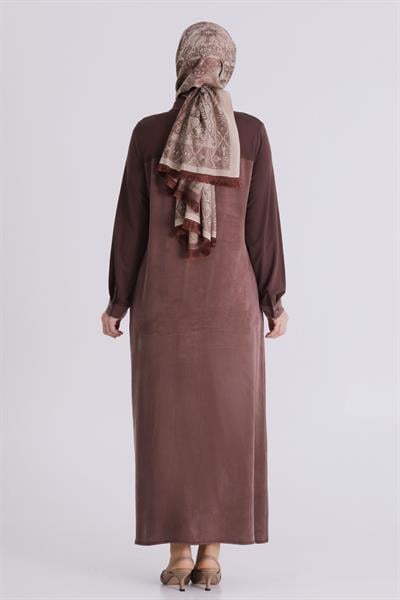 Behrem Büyük Beden Tesettür Taşlı Ferace Kahve OTW28080