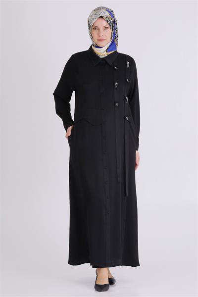 Behrem Büyük Beden Tesettür Taşlı Ferace Siyah OTW28080