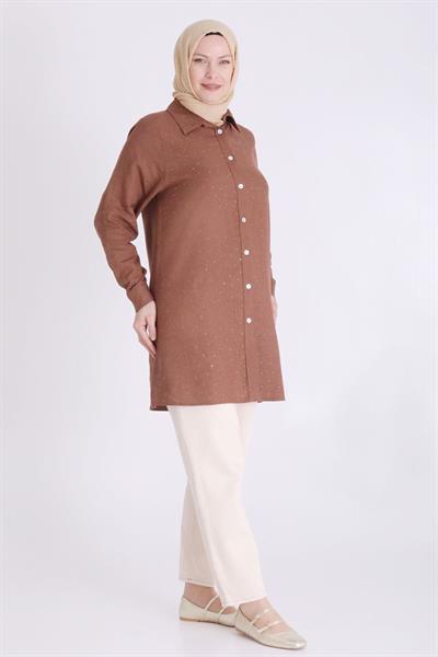 BEHREM BÜYÜK BEDEN TESETTÜR TAŞLI TUNİK Kahve OTW23033